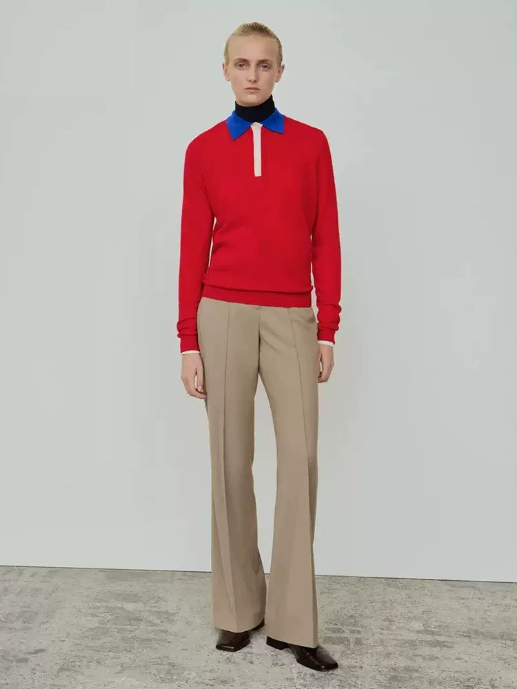 ZA Color-Block Collared Knit Polo Sweater