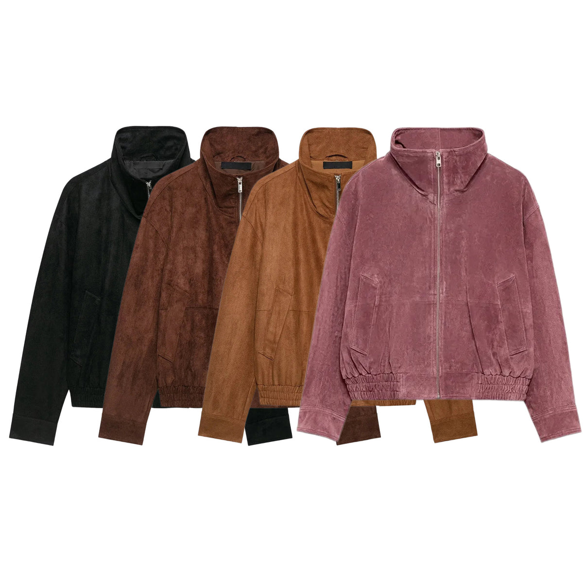 ZA Suede-Effect High-Neck Bomber Jacket