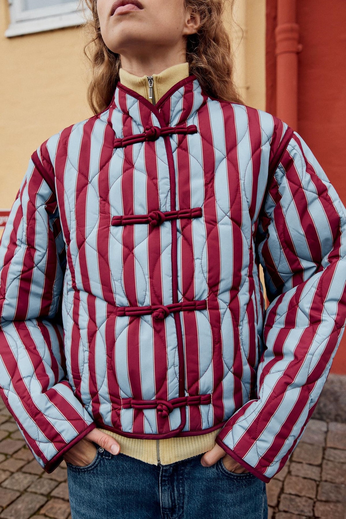 ZA Striped Quilted Mandarin Jacket