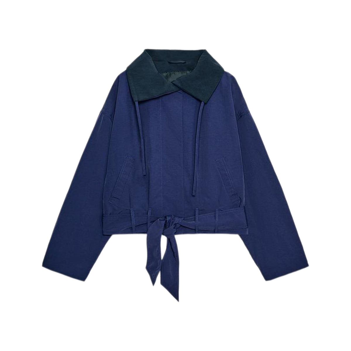 ZA Contrast Collar Tie-Hem Jacket