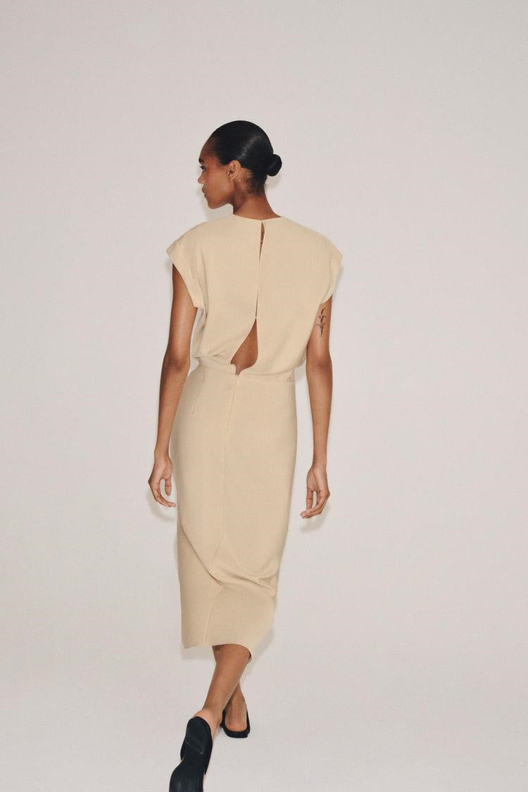 ZA Draped Ruffle Midi Dress