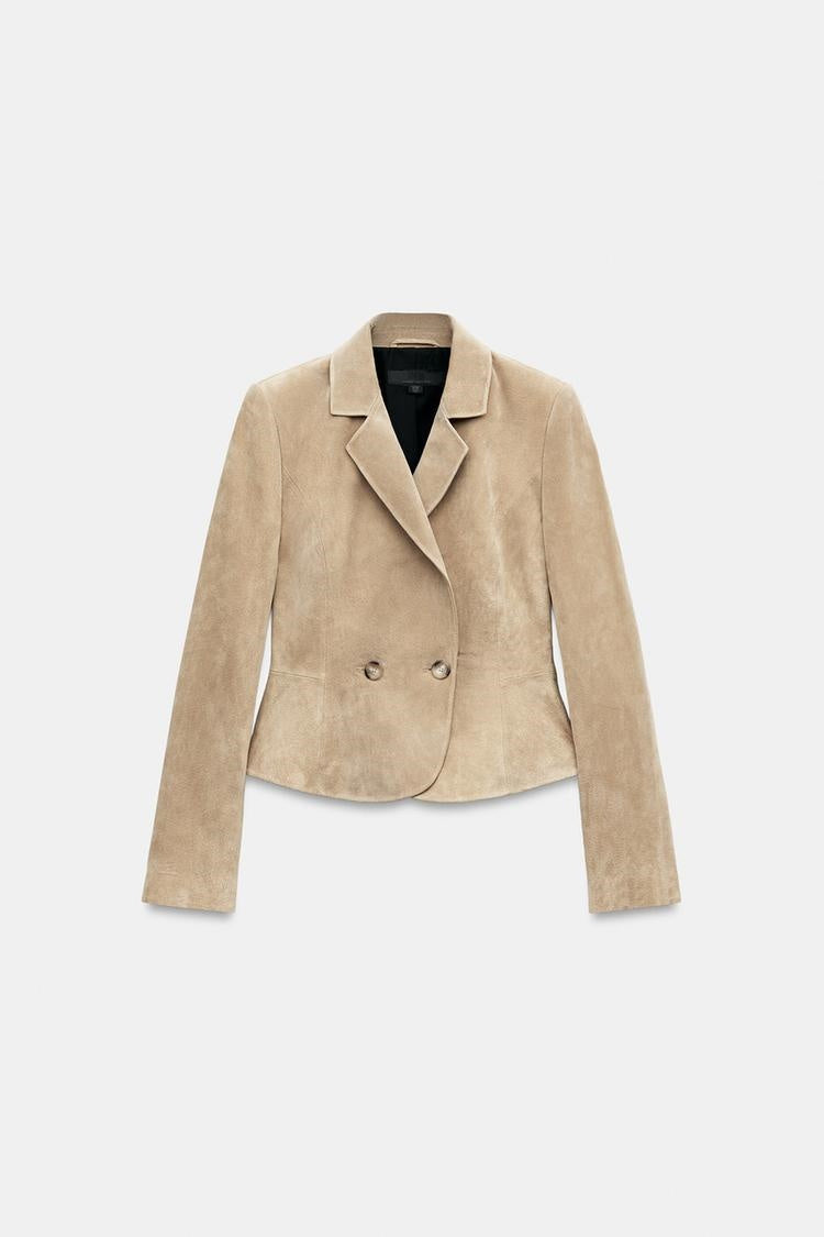 ZA Suede-Effect Double-Breasted Blazer