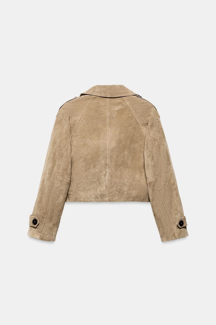 ZA Cropped Suede Trench Jacket