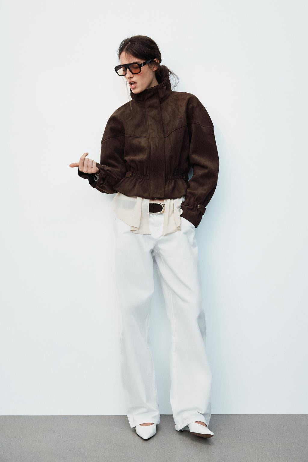 ZA Suede-Effect Ruffle Collar Jacket