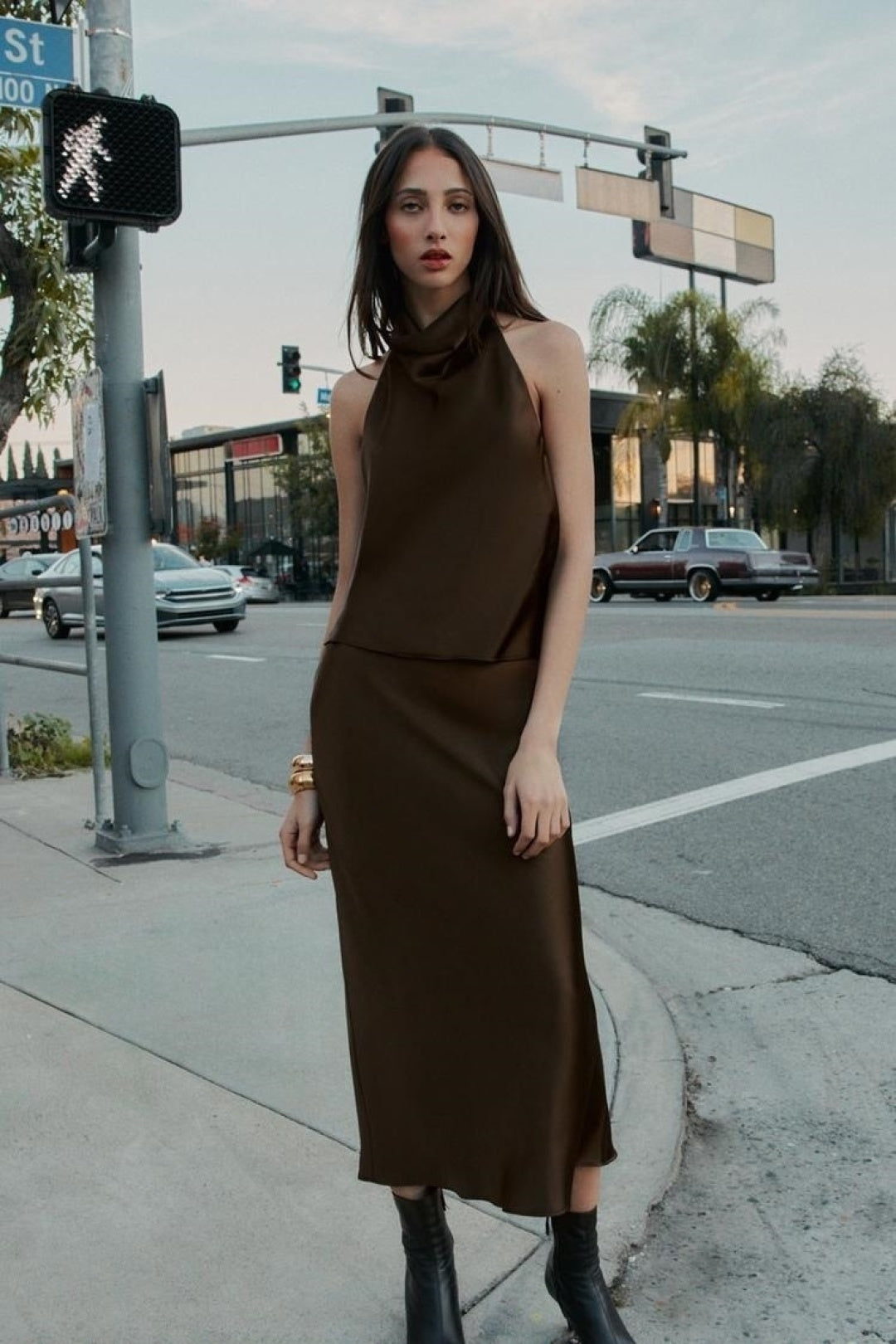 ZA Satin Cowl-Neck Halter Top