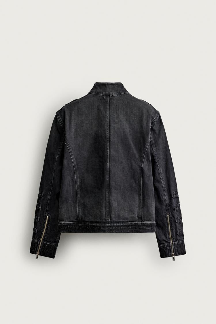 ZA Military-Detail Washed Denim Jacket