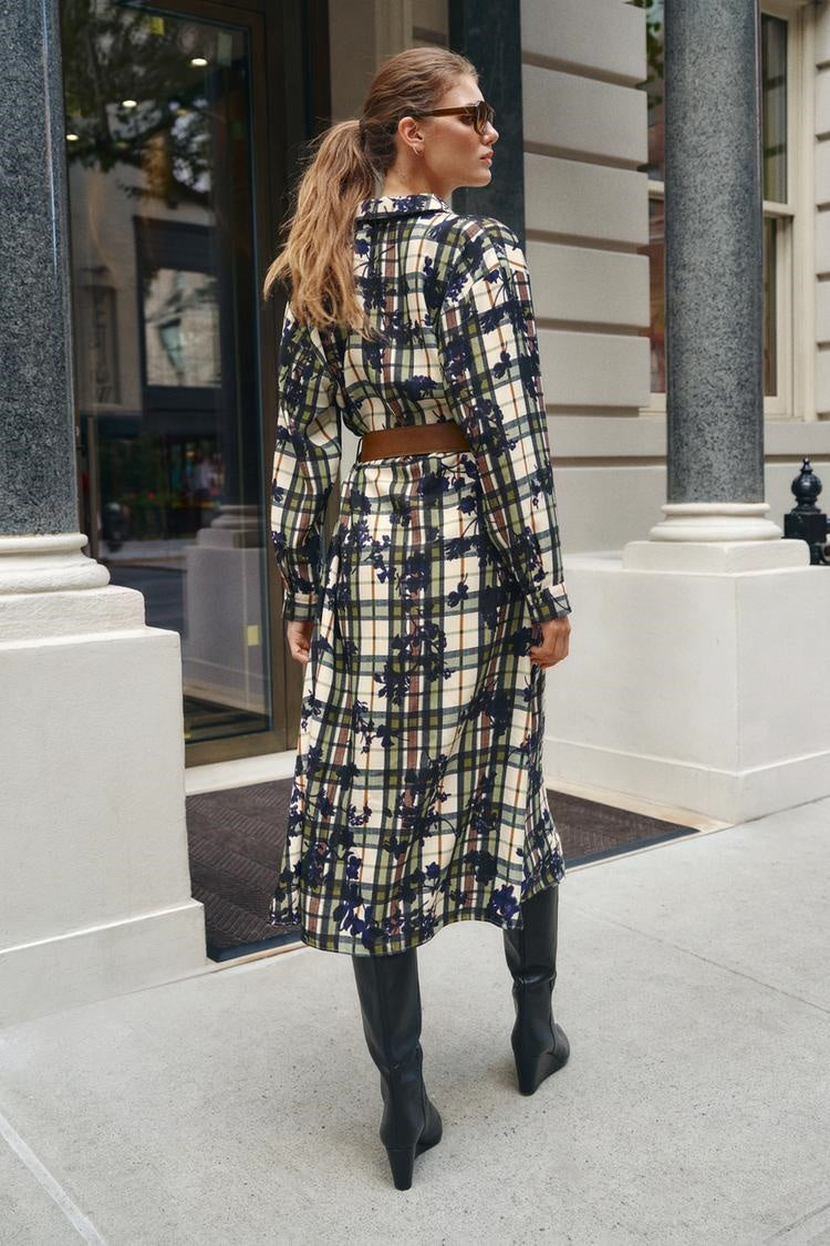ZA Floral Plaid Belted Maxi Shirt Dress