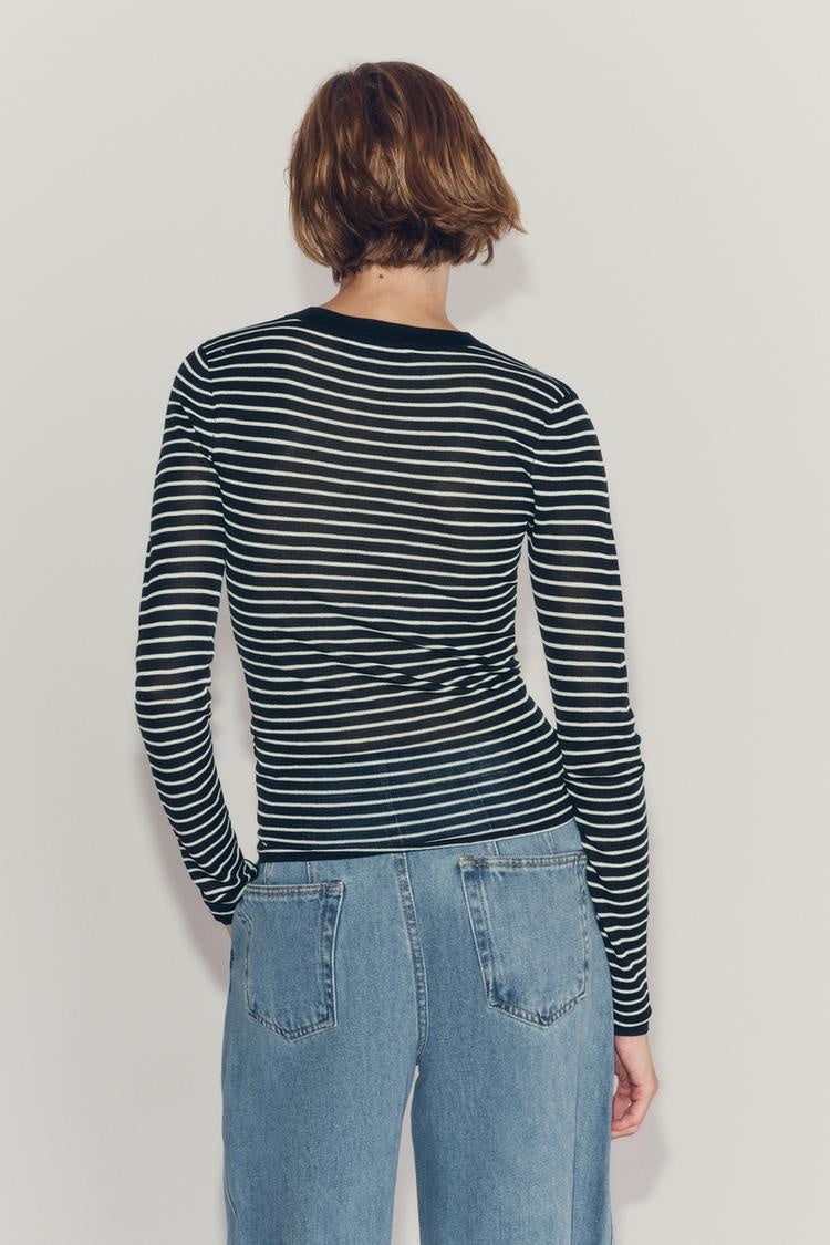 SA Striped Fine-Knit Long Sleeve Top