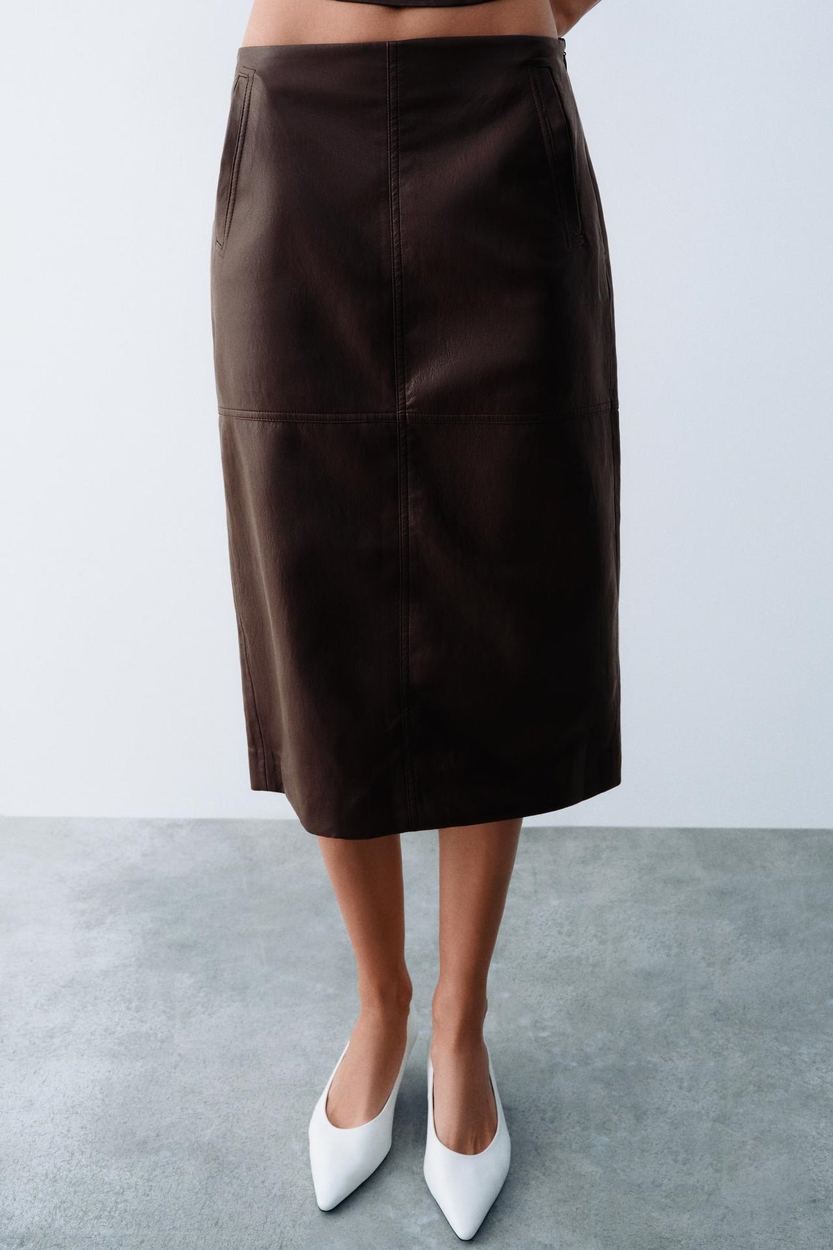 ZA Women’s Faux Leather Peplum Top & Midi Skirt Set