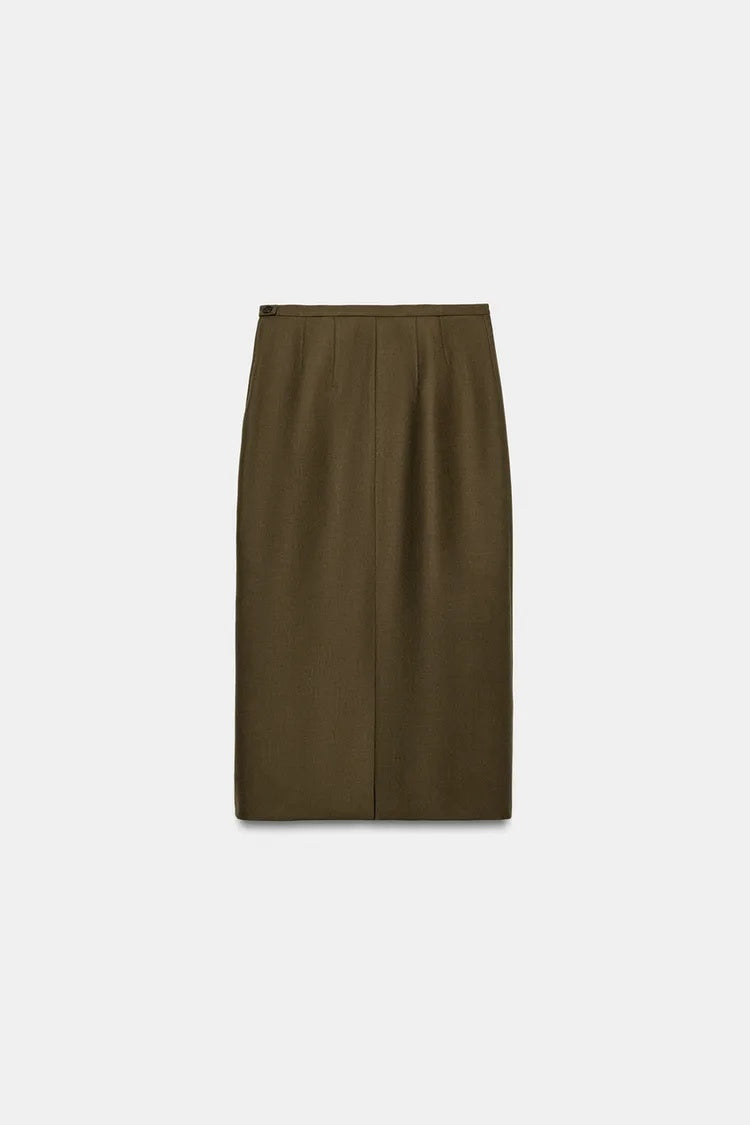SA Contrast-Collar Tailored Jacket & Midi Skirt Set
