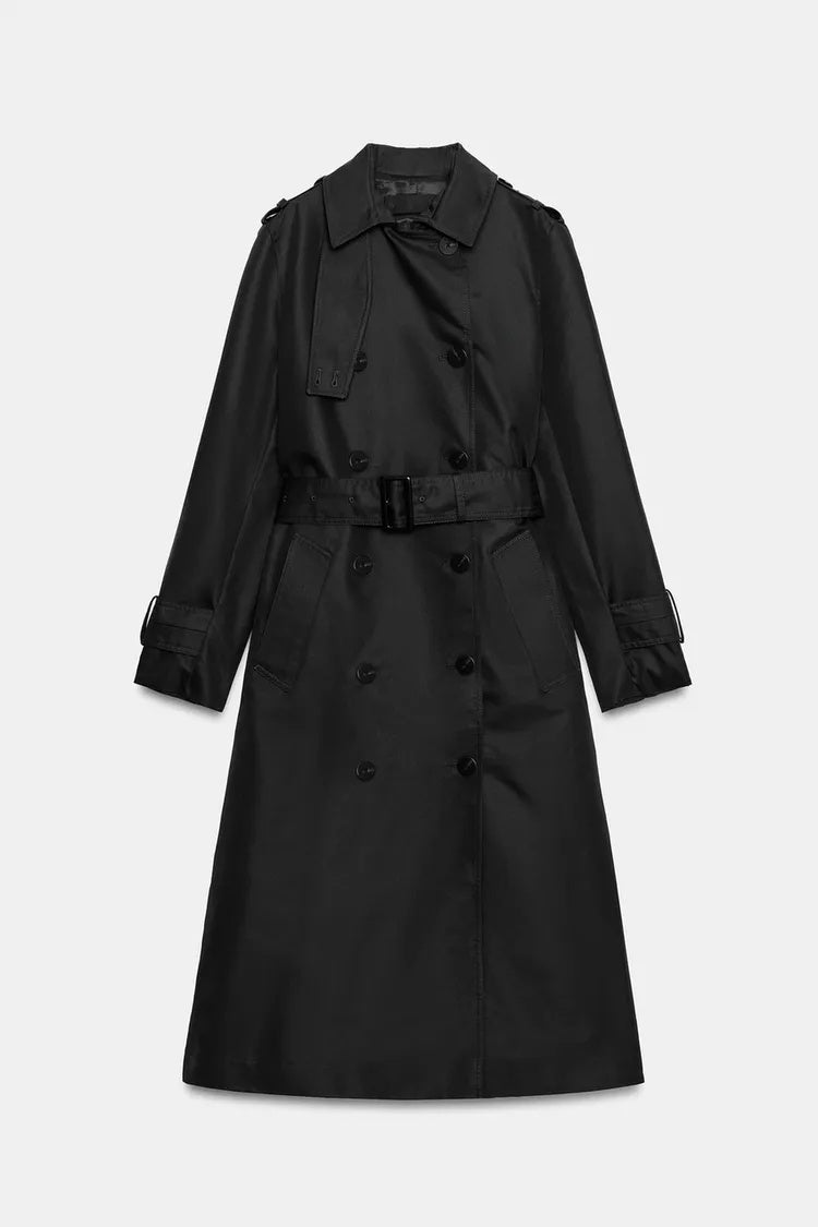 ZA Classic Belted Double-Breasted Trench Coat