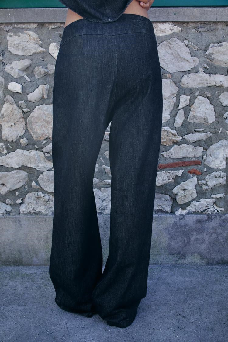 ZA Draped Denim Top &amp; Wide-Leg Trouser Set