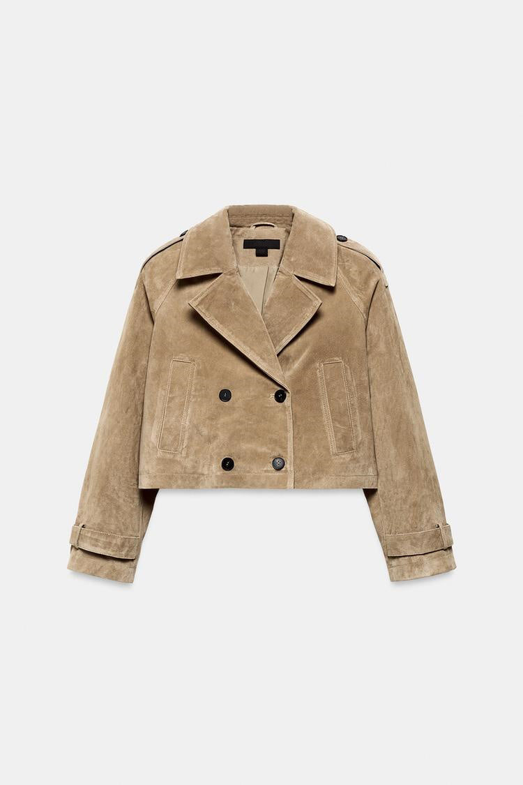ZA Cropped Suede Trench Jacket