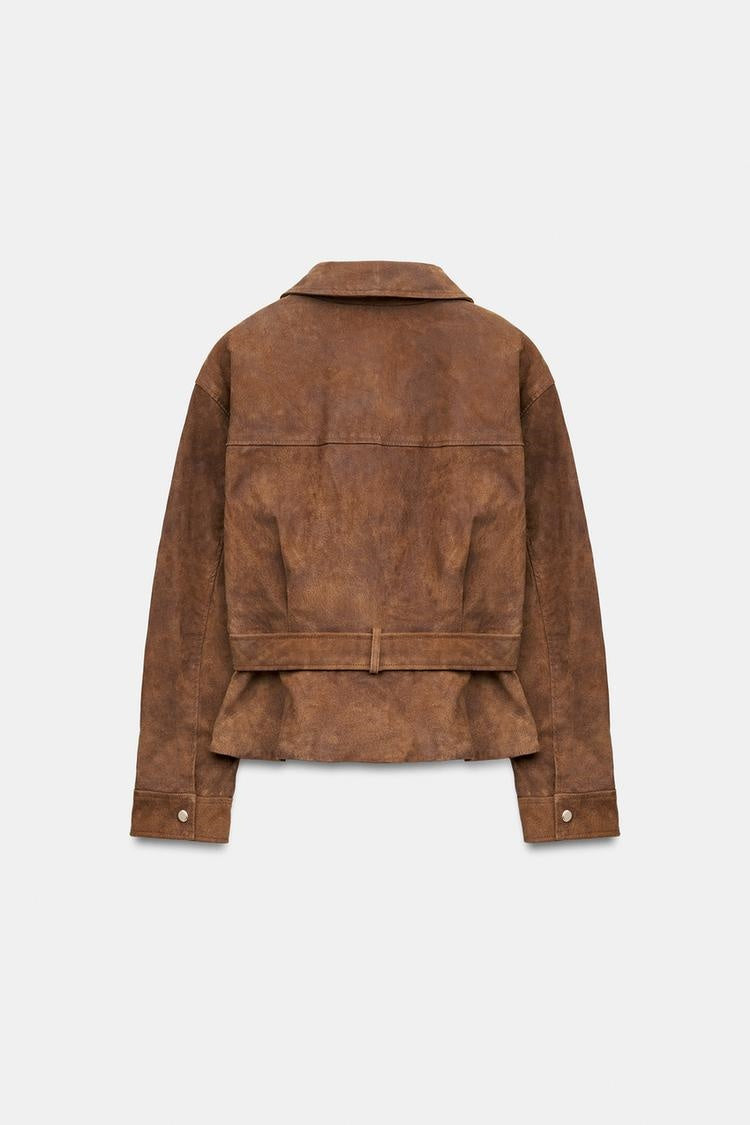 ZA Belted Suede-Effect Utility Jacket