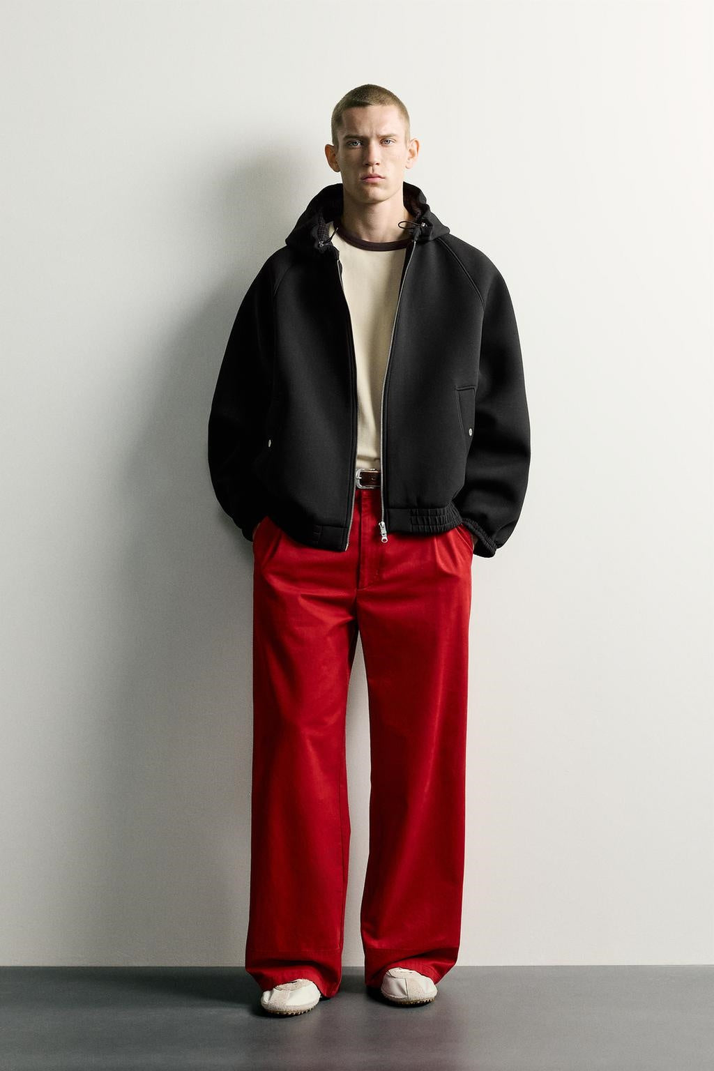 ZA Relaxed Zip-Up Hooded Bomber Jacket