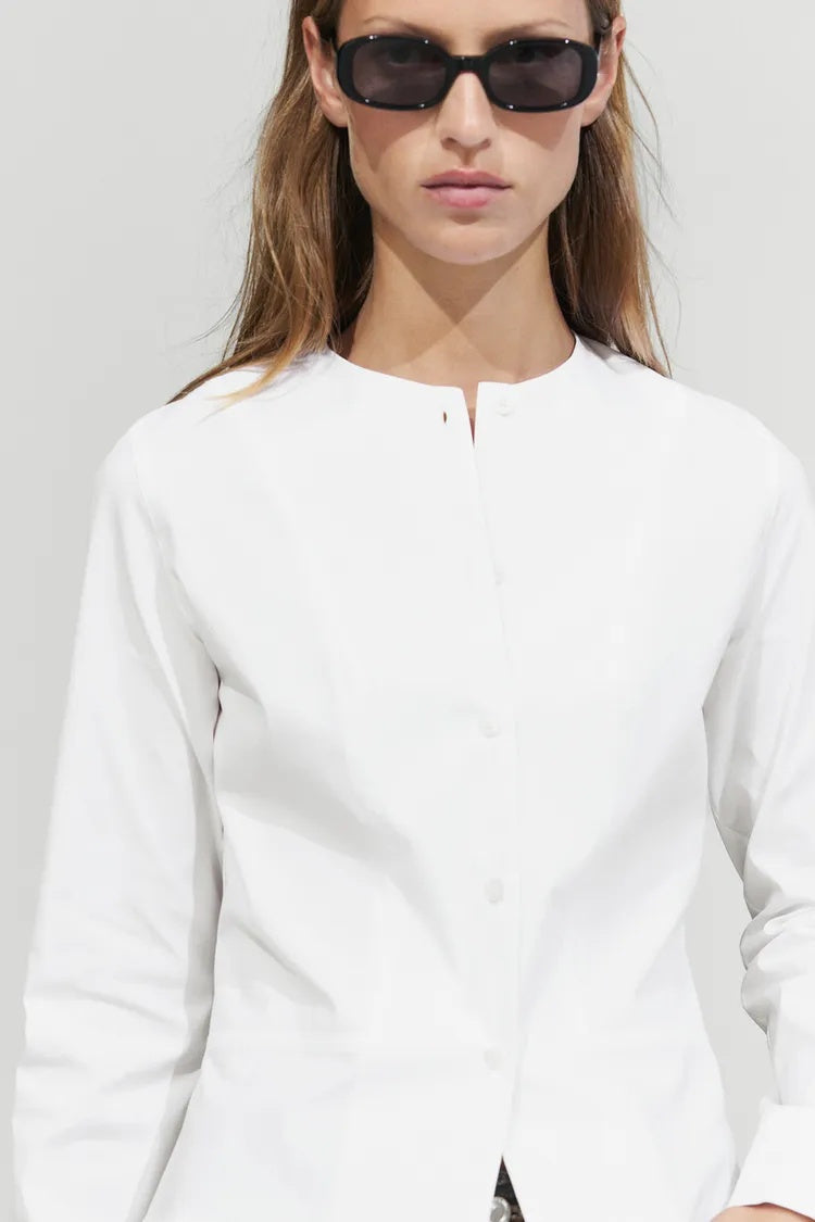 MD Collarless Button-Up Shirt