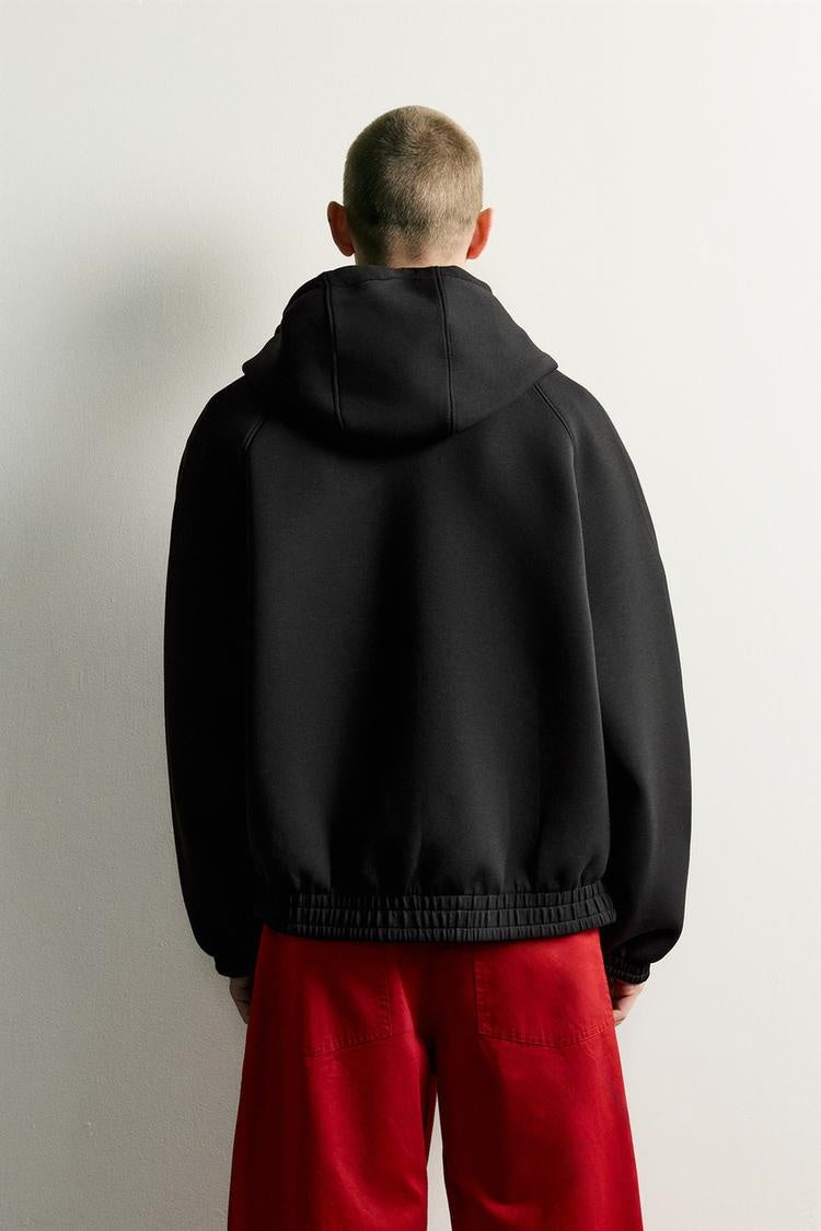 ZA Relaxed Zip-Up Hooded Bomber Jacket