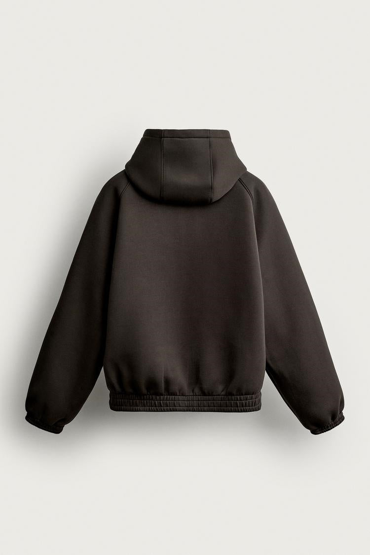 ZA Relaxed Zip-Up Hooded Bomber Jacket