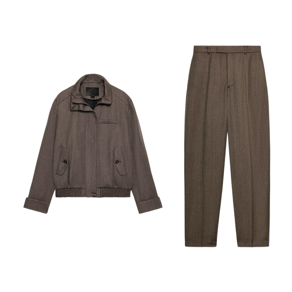 ZA Herringbone Bomber Jacket & Tailored Trouser Set