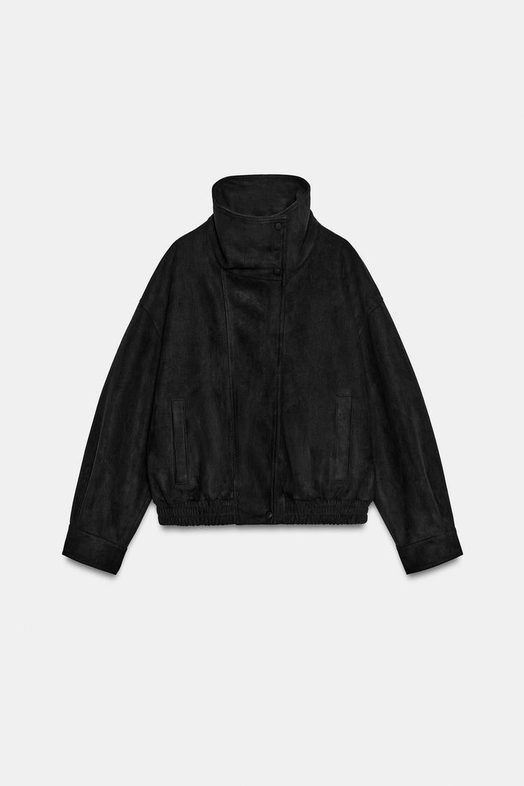 ZA Faux Suede High-Neck Bomber Jacket