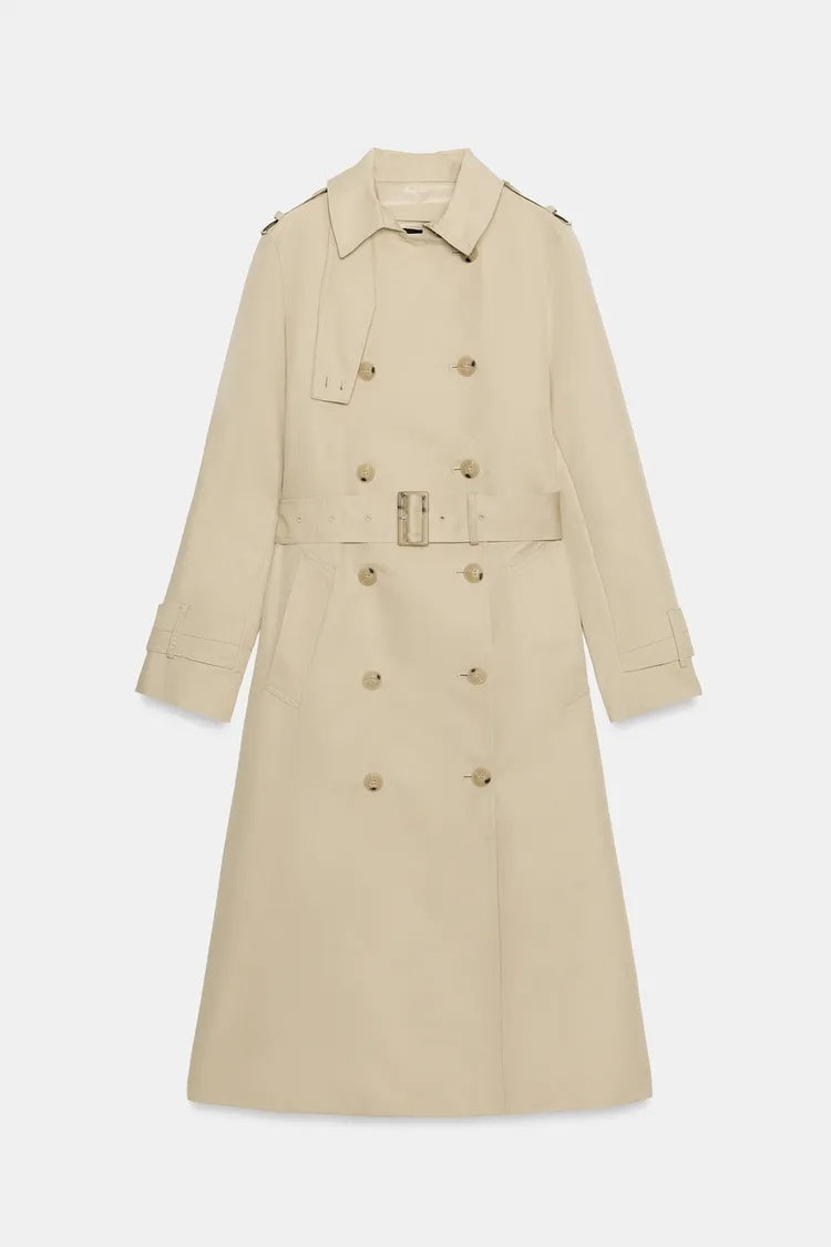 ZA Classic Belted Double-Breasted Trench Coat