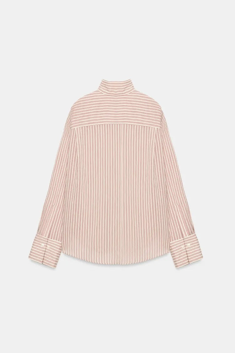 ZA  High-Neck Striped Oversized Shirt