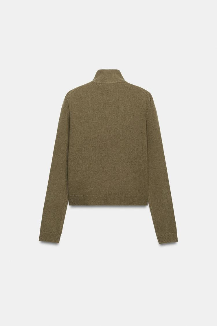 ZA Full-Zip High-Neck Knit Cardigan