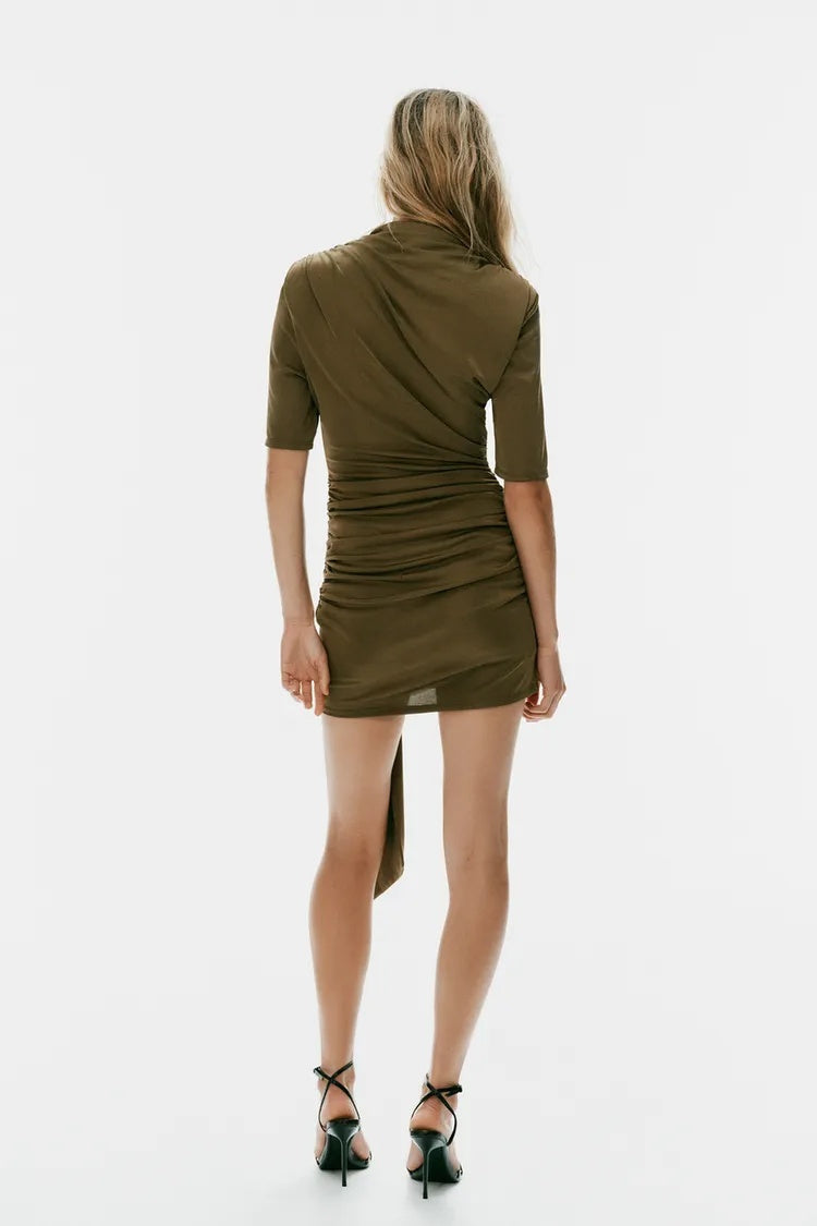 ZA Draped Ruched Mini Dress
