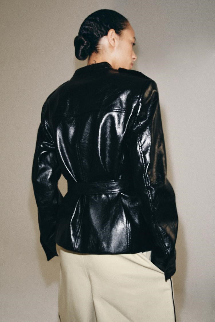 ZA Belted Faux Leather Utility Jacket