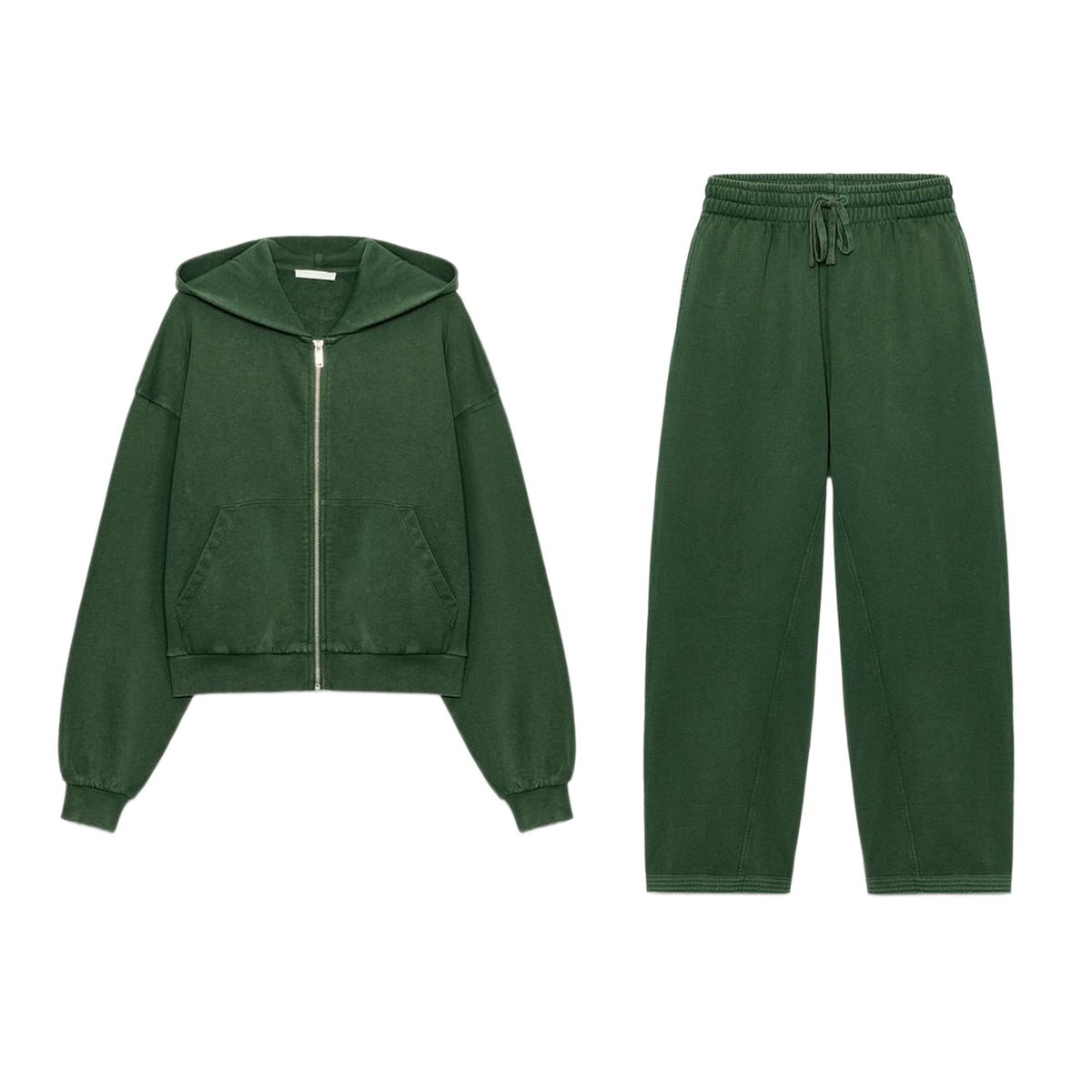 ZA Green Zip-Up Hoodie & Wide-Leg Pants Set