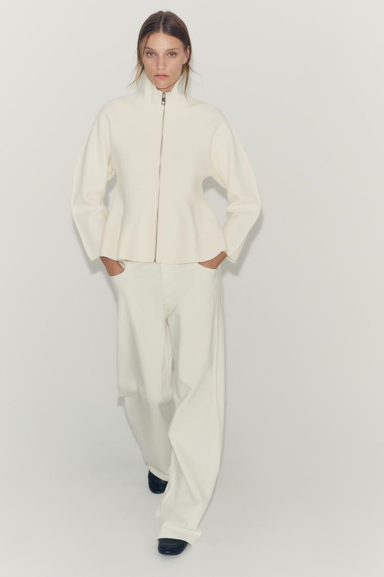 ZA Ivory Peplum Zip-Up Jacket