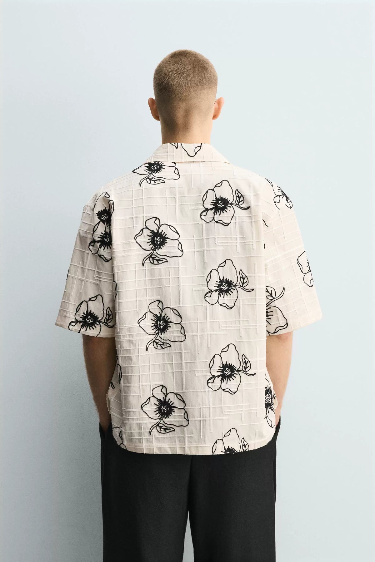 ZA Floral Print Textured Short-Sleeve Shirt
