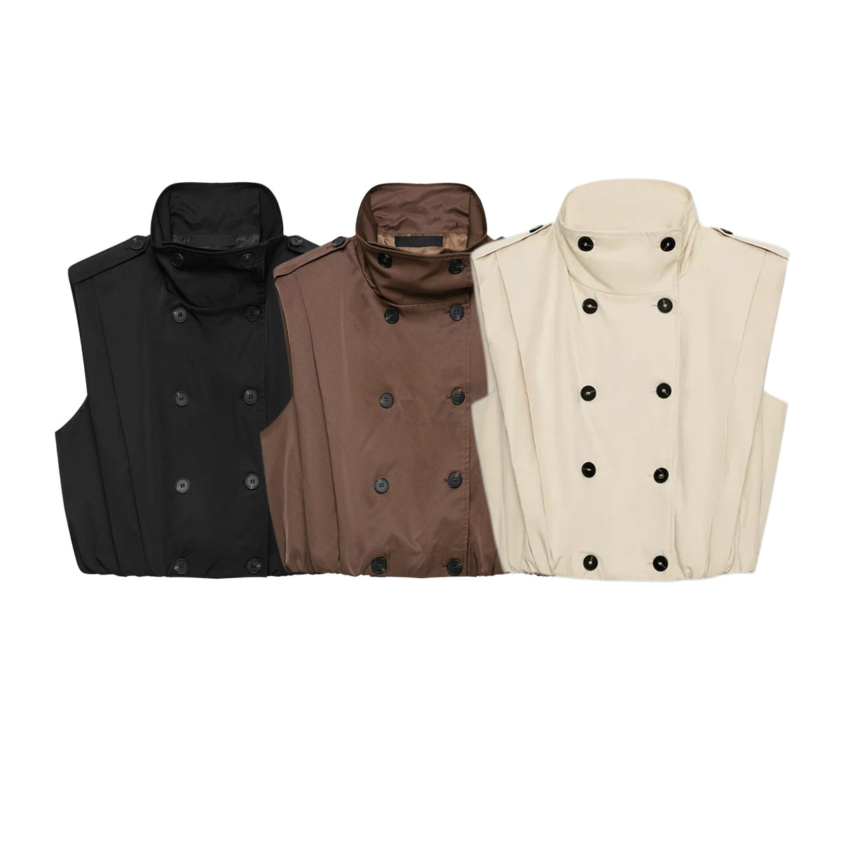 ZA Double-Breasted High-Neck Utility Vest