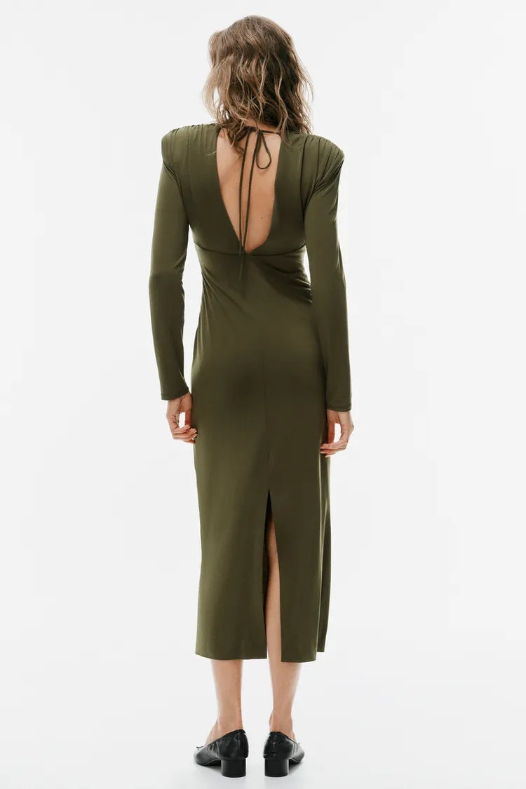 ZA Olive Green Deep V-Neck Maxi Dress