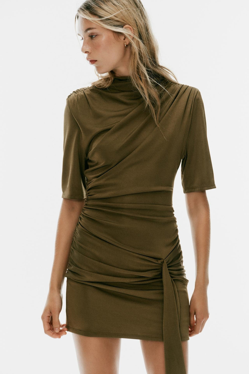 ZA Draped Ruched Mini Dress