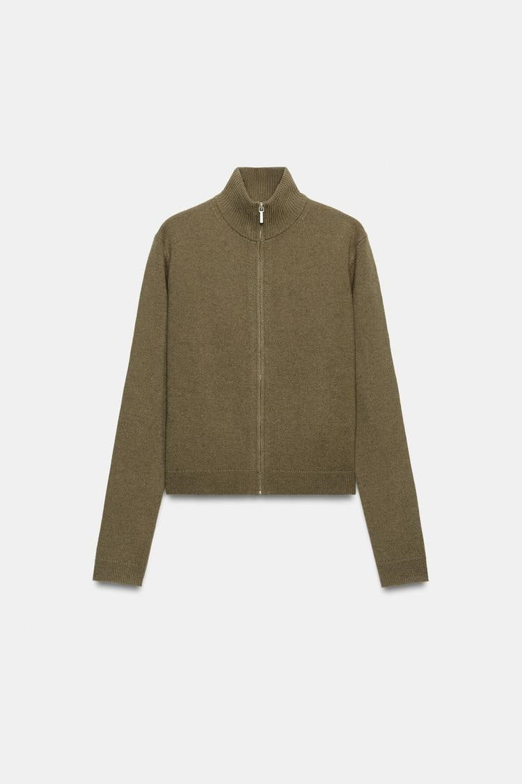 ZA Full-Zip High-Neck Knit Cardigan