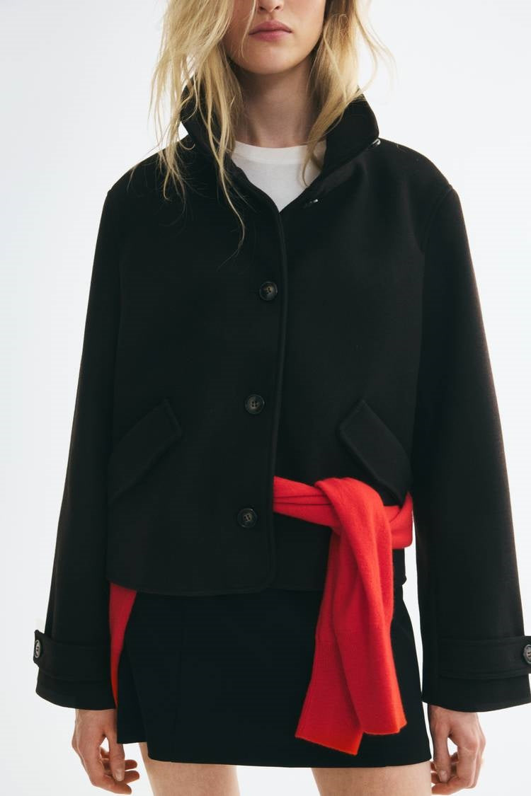 ZA High-Neck Buttoned Short Coat