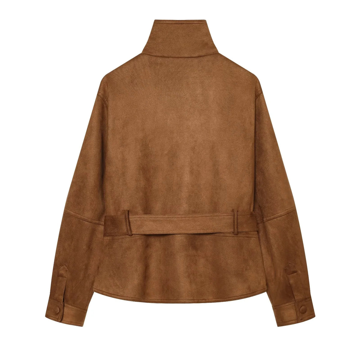 ZA Belted Suede-Effect High-Neck Jacket