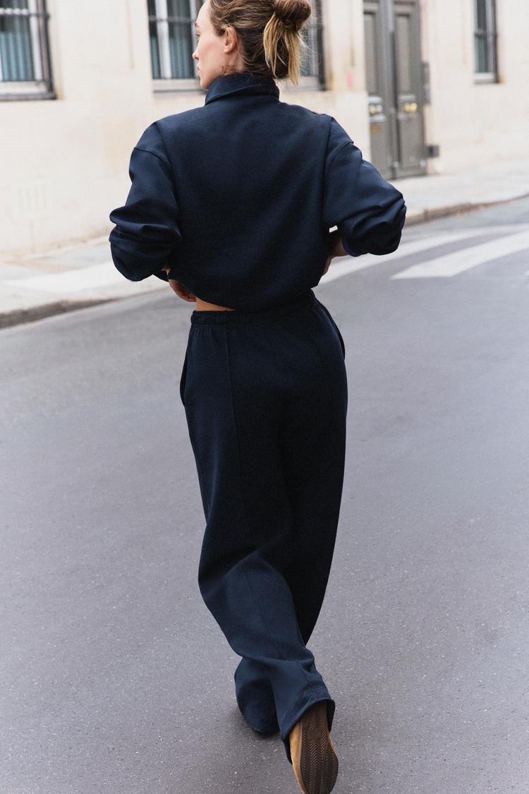 ZA Half-Zip Funnel Neck Sweatshirt & Wide-Leg Pants Set