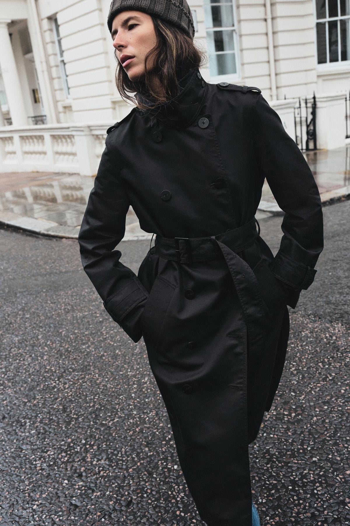 ZA Classic Belted Double-Breasted Trench Coat