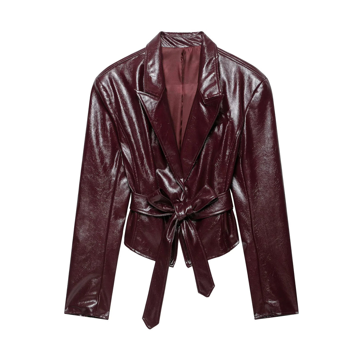 ZA Burgundy Glossy Belted Blazer Jacket