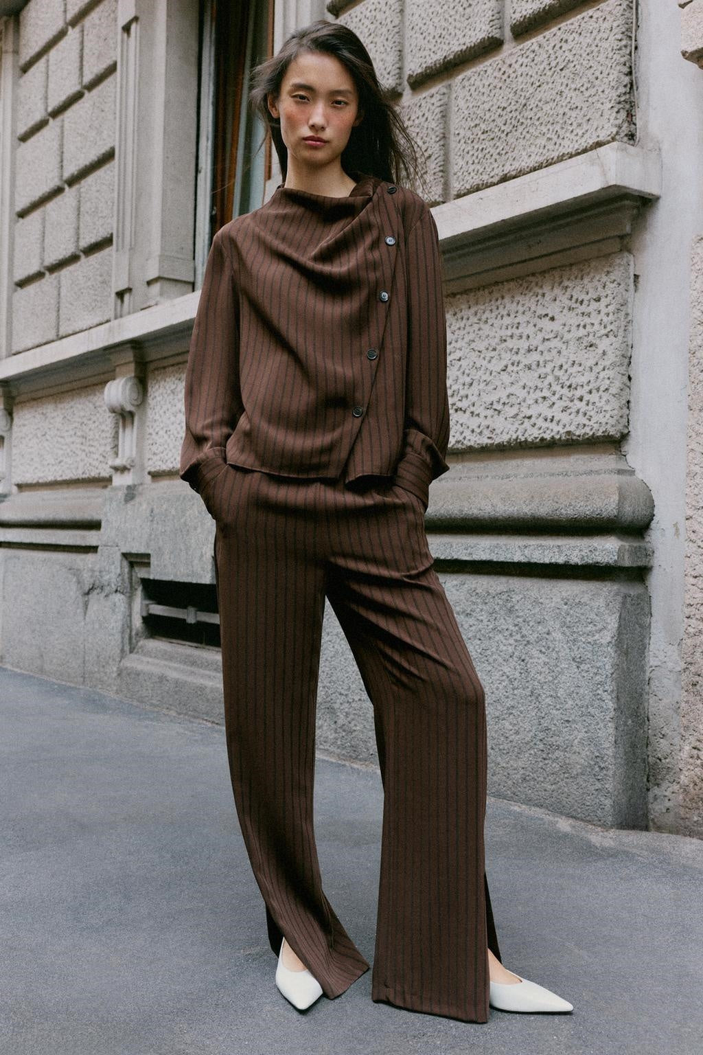 ZA Striped Cowl-Neck Top &amp; Wide-Leg Pants Set