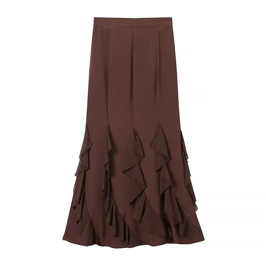 ZA Lace-Up Corset Top & Ruffle Maxi Skirt Set