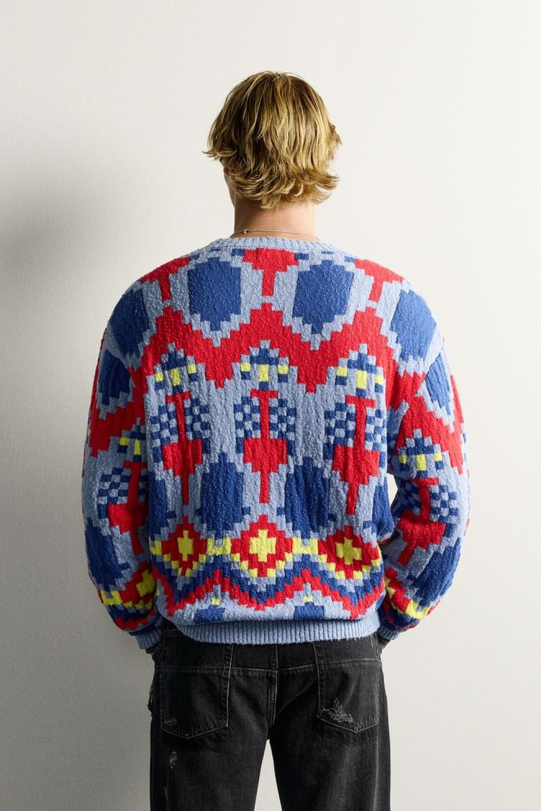 SA Geometric Jacquard Crewneck Sweater