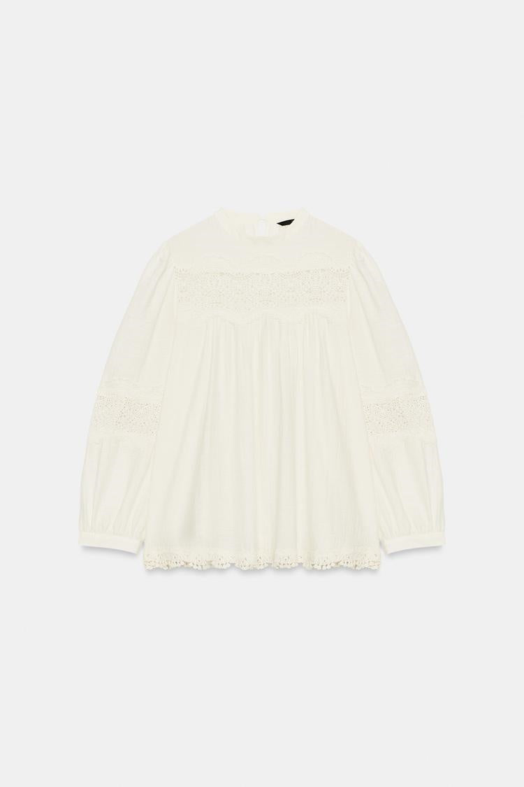 ZA Lace-Insert Gathered Blouse