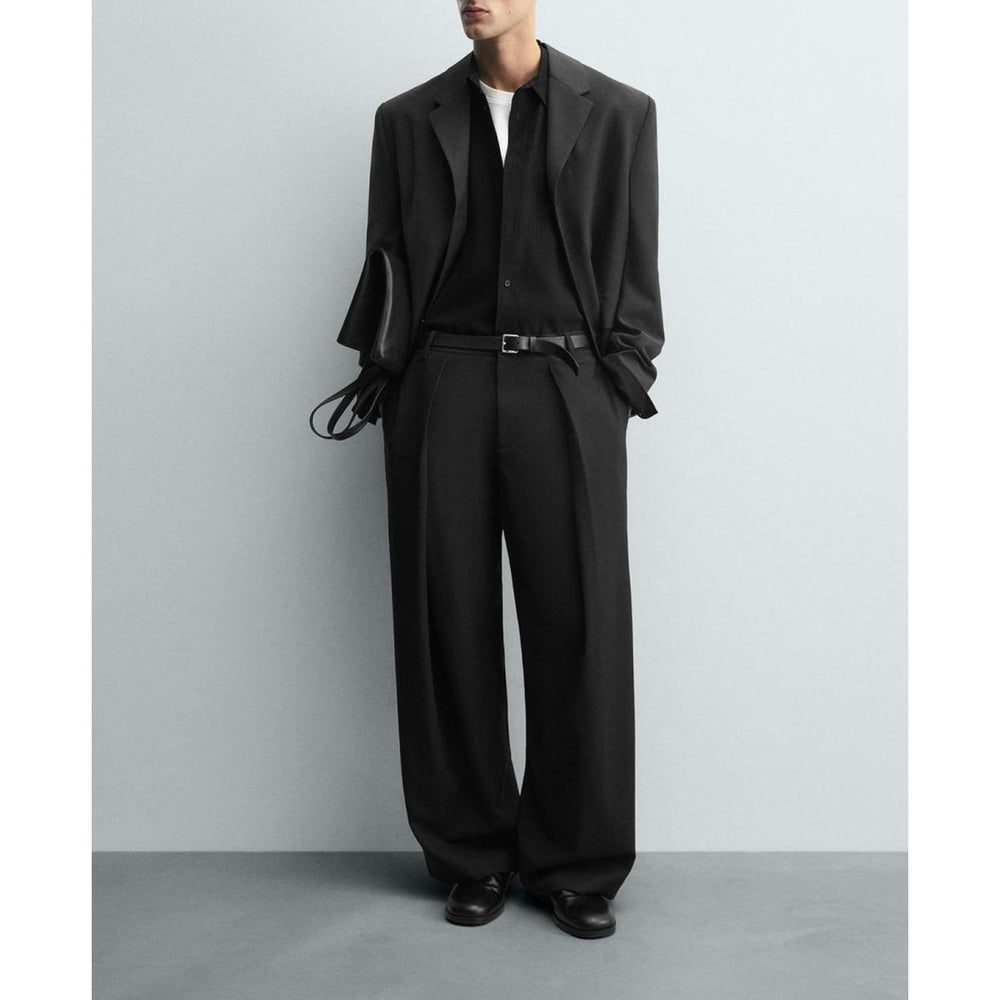 ZA Wide-Leg Pleated Tailored Trousers