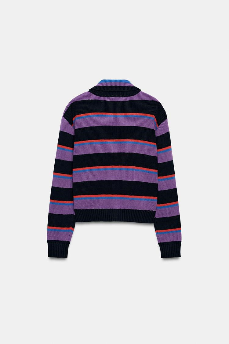 ZA Striped Knit Polo Cardigan