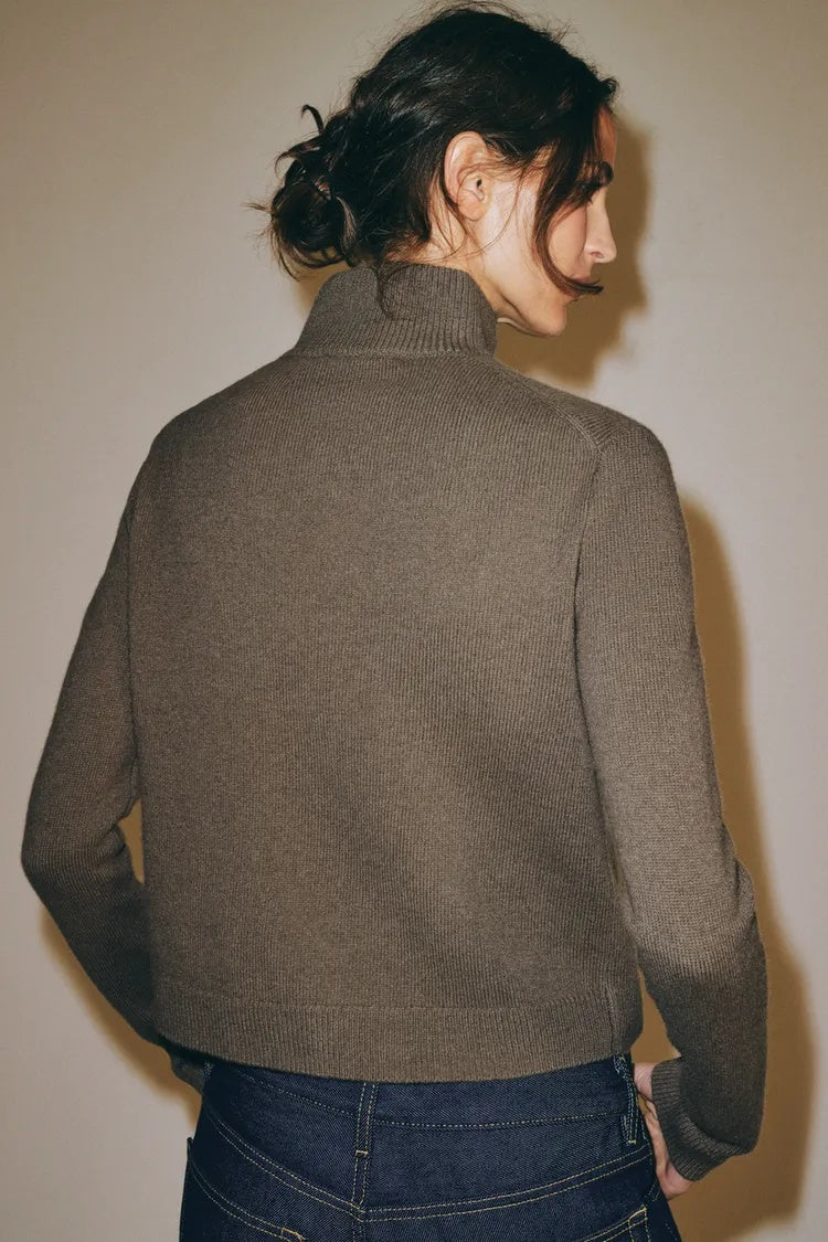 ZA Full-Zip High-Neck Knit Cardigan