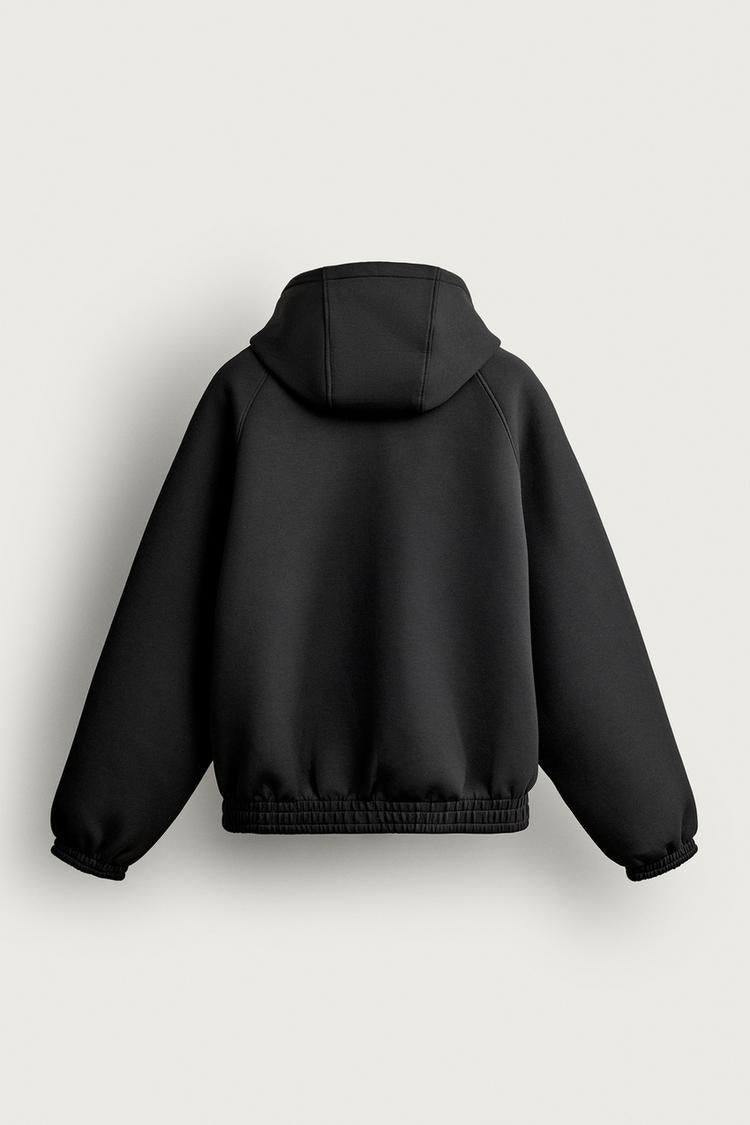 ZA Relaxed Zip-Up Hooded Bomber Jacket