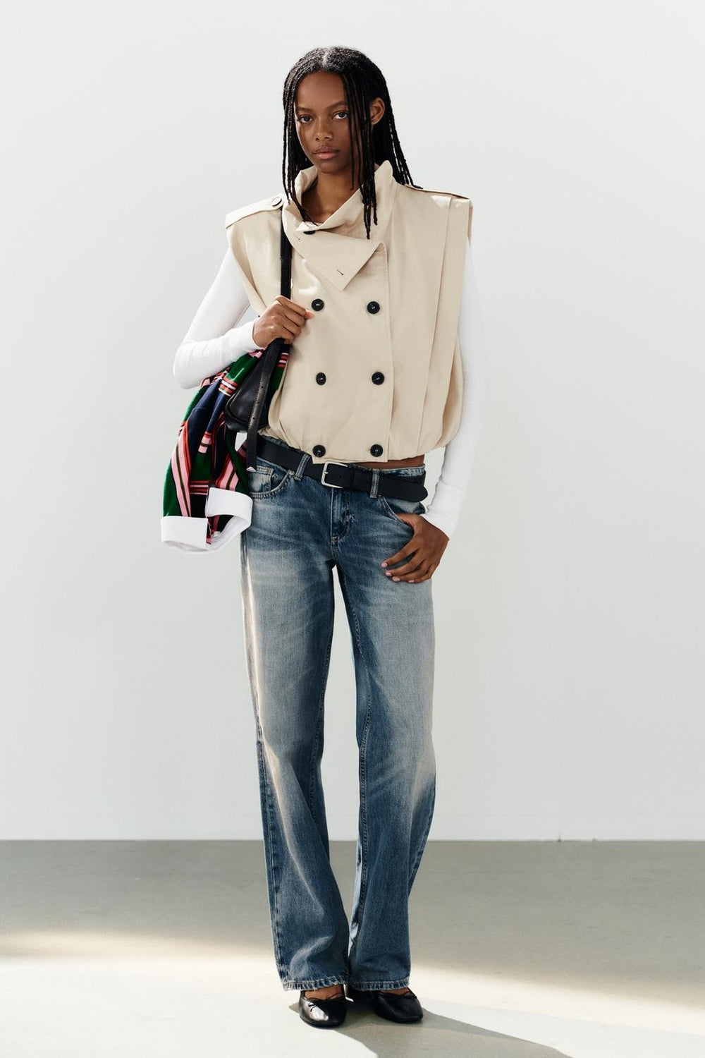 ZA Double-Breasted High-Neck Utility Vest